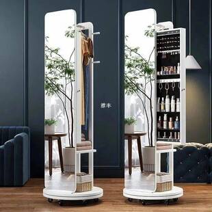 旋转75全镜落地镜穿衣柜镜卧室体身带收纳一客厅ⅰns移动试衣镜