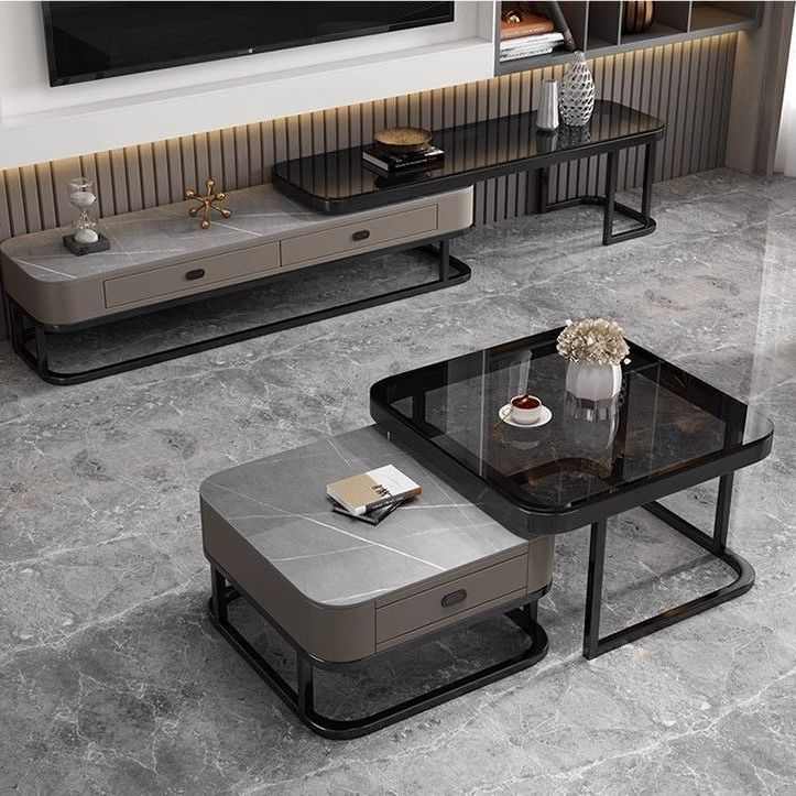 方形茶几轻奢极简约正方形玻璃代茶几桌小户型茶几带抽屉家用客厅