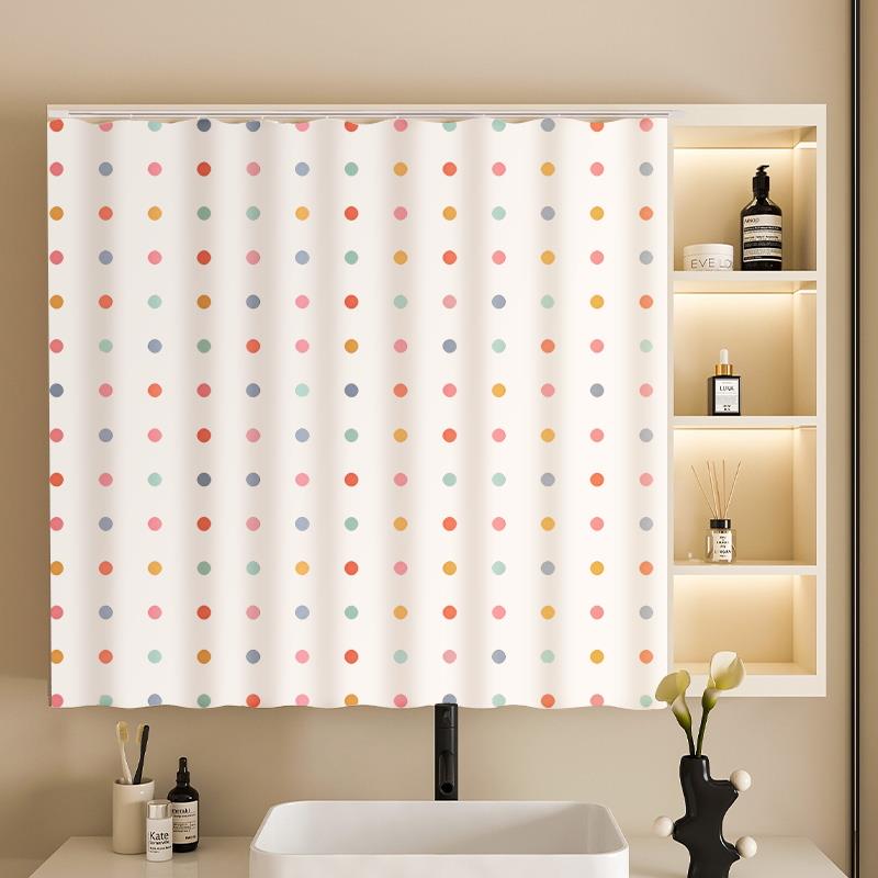 墙面浴室柜镜子遮挡帘魔术贴防尘布化妆室梳妆洗漱台防水遮丑帘子