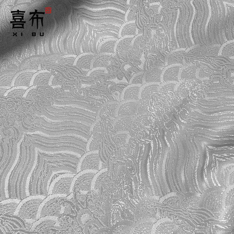 做复古海浪白色暗纹提花棉绸缎旗袍马面连衣裙子汉服西装的布面料