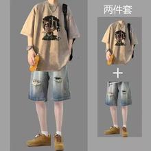 韩版潮流男生夏季短袖短裤一套搭配套装炸街运动休闲痞帅风两件套