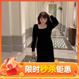 GLEC大码女装2024年春季高级感黑色金丝绒鱼尾连衣裙洋气时髦