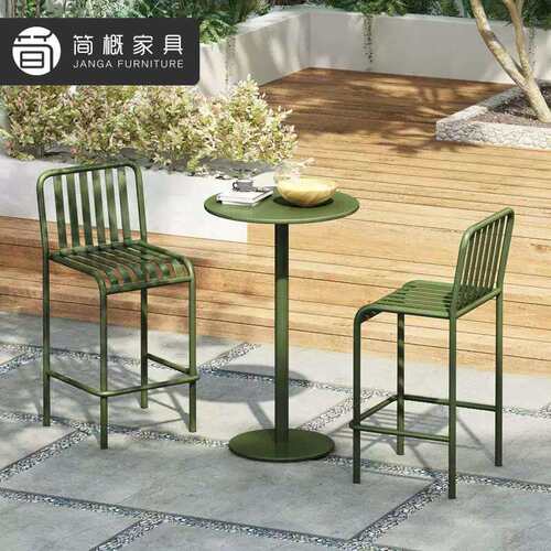 户外庭院吧桌椅奶茶店外摆休闲三件套金属露天餐厅吧台高脚凳组合