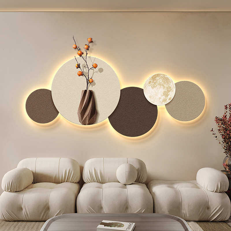 侘寂风客厅装饰画横版月球绿植沙发背景墙挂画立体砂岩卧室壁画灯,家居饰品,现代装饰画,淘宝优惠券,粉丝福利购,淘宝优惠卷