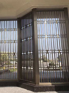 酒店别墅户外工程新中式不锈钢庭院屏风销售中心金属隔断屏风门