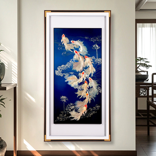 九魚圖玄關裝 入戶正對門荷花魚銅雕畫高檔招財掛畫 飾畫2025年新款
