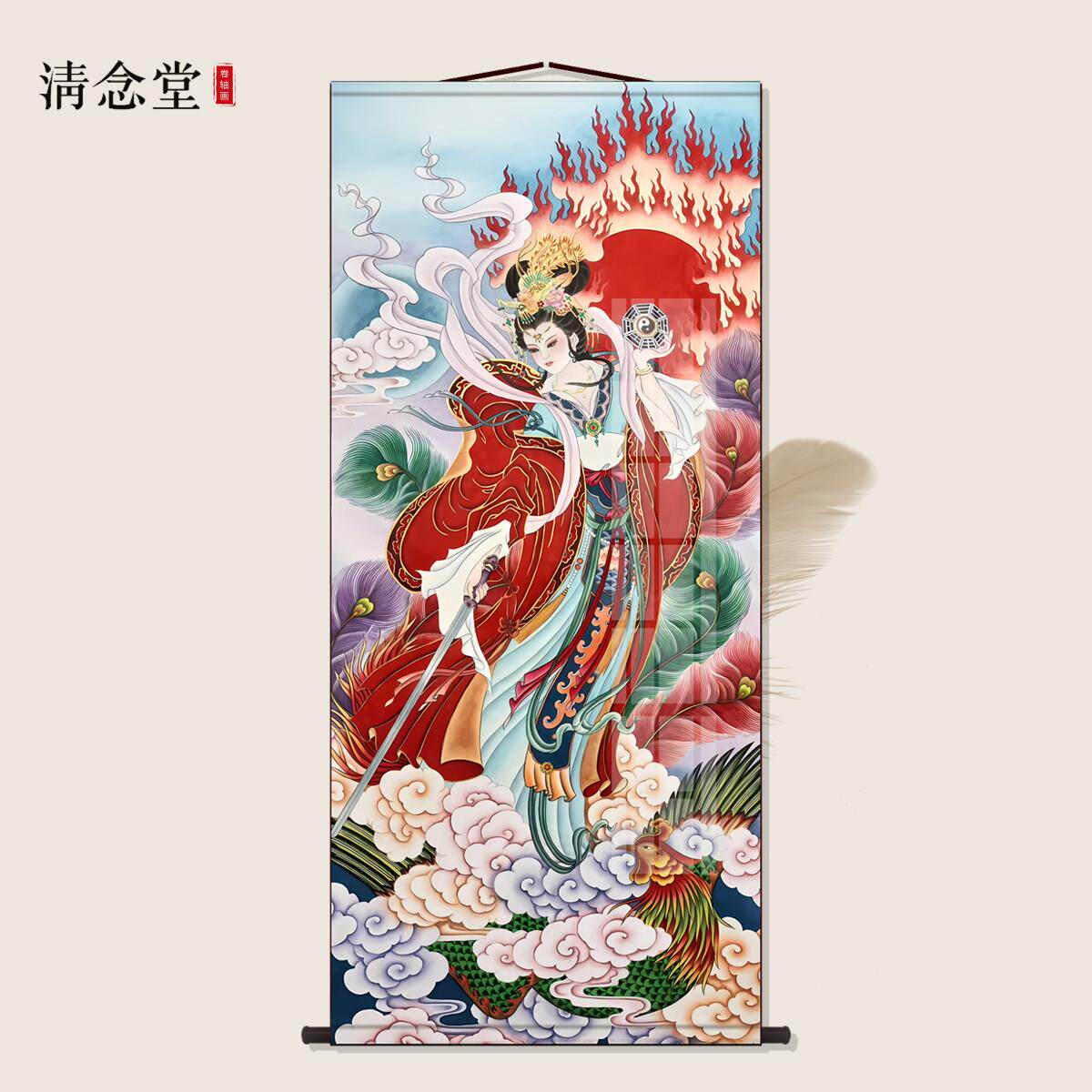 九天玄女娘娘画 画像道家供奉卷轴挂画 画玄关书房沙发背景墙客厅
