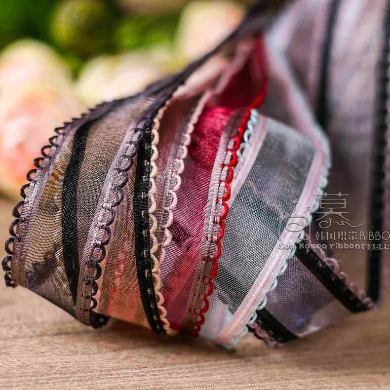 双耳朵边雪纱带 韩国发饰diy材料儿童蝴蝶结草帽鞋花绑带花束织带