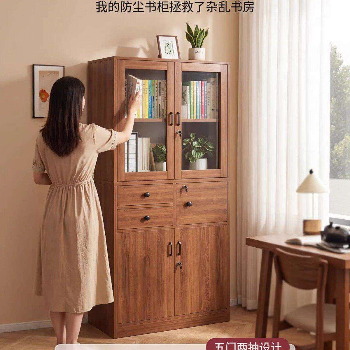 书柜储物柜一体带锁带门家用客厅置物展示文件收纳柜靠墙落地架子