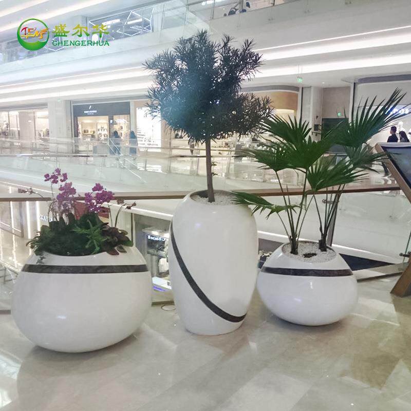 玻璃钢三件组合花盆椭圆美陈花器户外绿植商场装饰摆件落地大花瓶