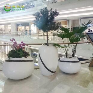 玻璃钢三件组合花盆椭圆美陈花器户外绿植商场装 饰摆件落地大花瓶