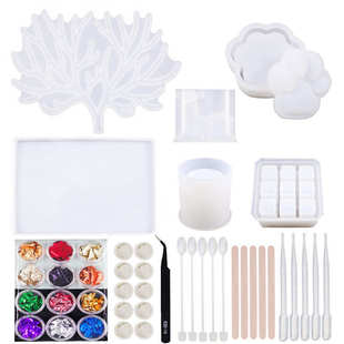 DIY水晶滴胶9方格猫爪收纳盒小鹿方形摆台44件组合装 硅胶模具