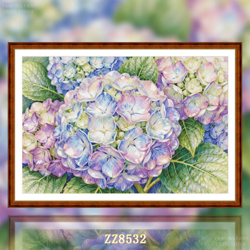 【ZZ8532-清夏绣球花】十字绣2026新款客厅饭厅花卉系列竖版玄关