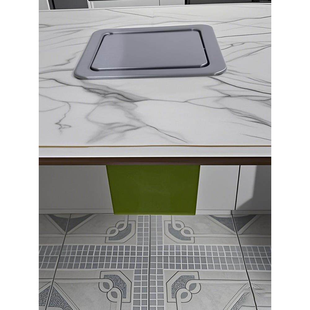 台面嵌入式不锈钢垃圾桶嵌入式桶盖圆形厨房隐藏桌面清洁桶带手柄