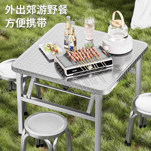 304食加厚不锈钢折叠租圆桌佐致（收方野外出房桌堂便捷桌学习写