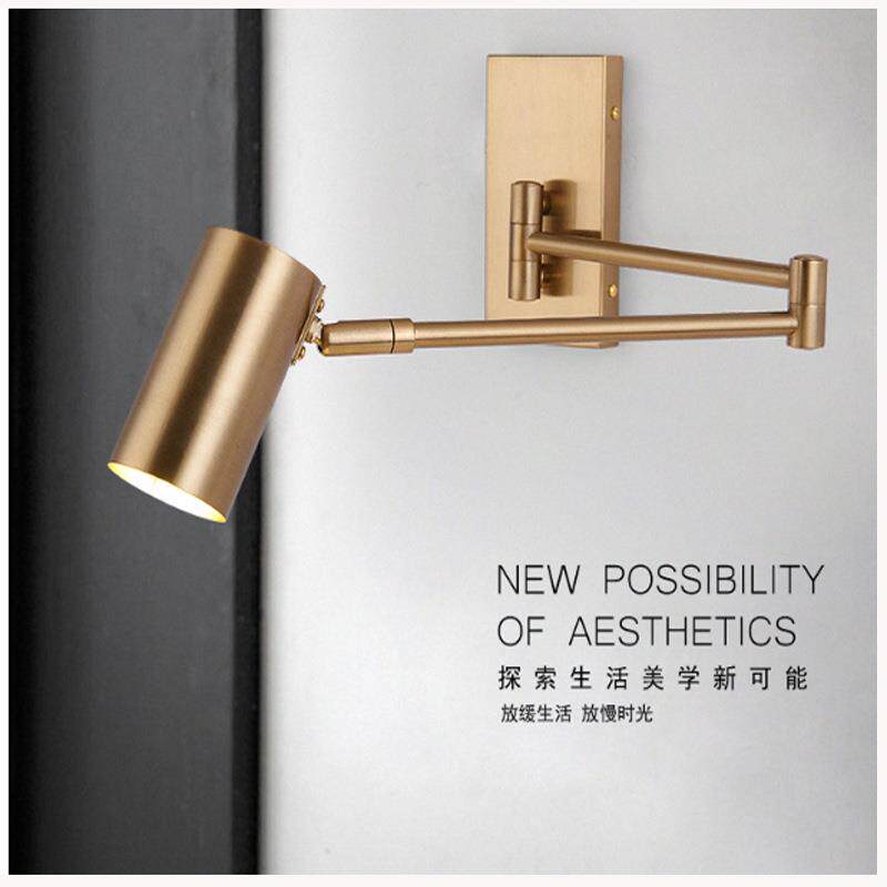 壁灯卧室床头灯后现代简约北欧客厅长臂铜色创意摇臂墙壁灯