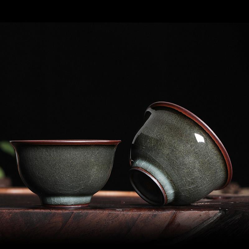 青瓷主人杯单杯功夫茶杯手工冰裂龙泉陶瓷品茗杯哥窑茶具汝窑茶碗