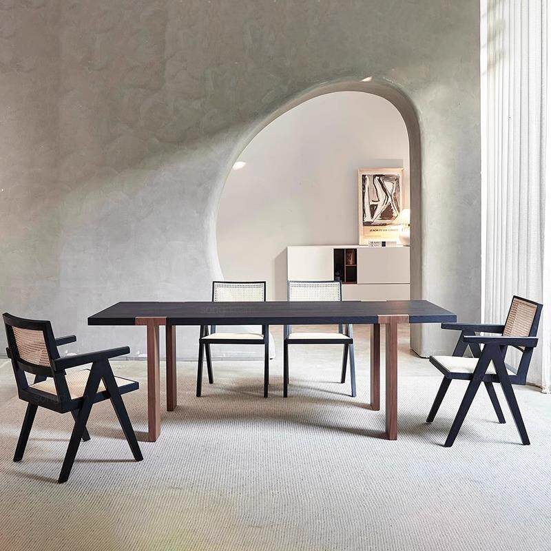 法式中古风全实木餐桌椅组合家用小户型饭桌简易长方形餐书桌一体