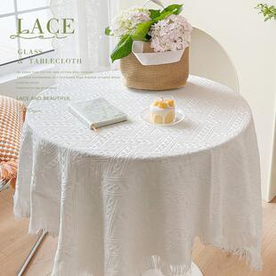 ALEX ins风日系白色桌布床头柜盖布蕾丝圆桌布餐桌布 高级感法式
