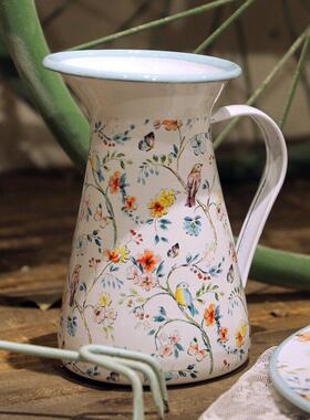 欧式客厅搪瓷奶壶花瓶田园风格摆件生活杂货园艺饰品11.5*11.5*20