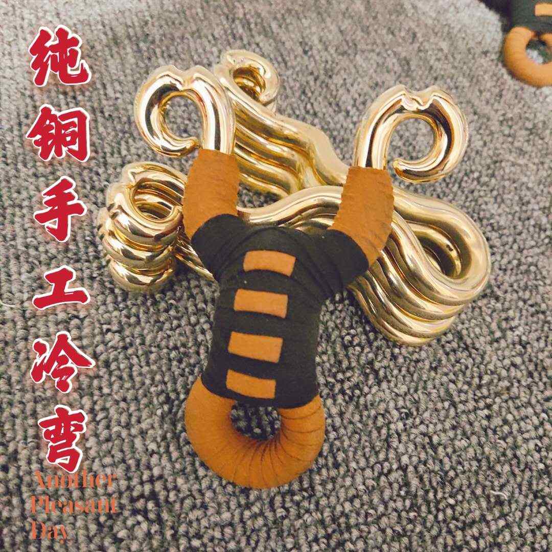 手工冷弯黄铜弹弓传统藏羚羊扁圆皮两用弹弓高精度反曲金属弹工器