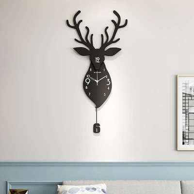 lzF北欧鹿头钟表挂钟客厅家用创意时尚个性挂表现代大气装饰静音