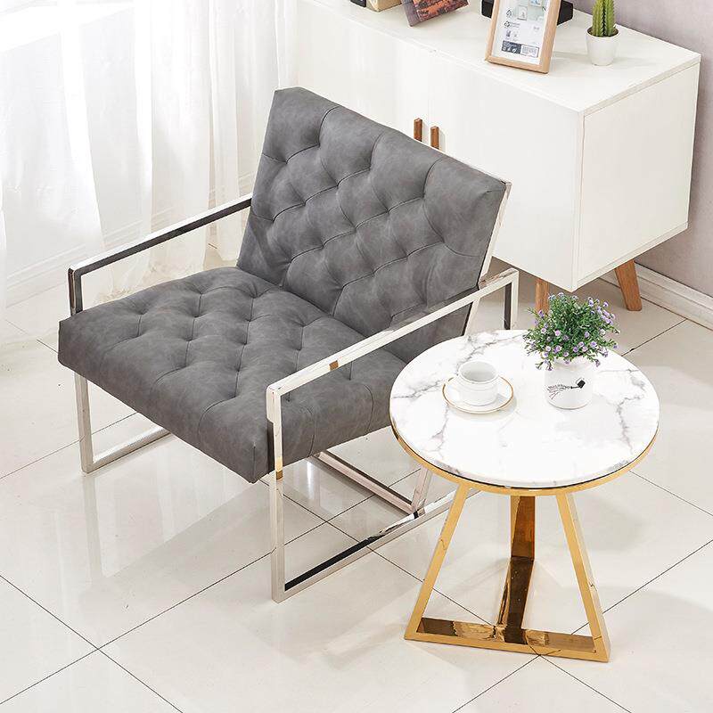 北欧简镀金型茶几约不锈钢大理石LGS圆几奢轻小户茶桌后现代客厅