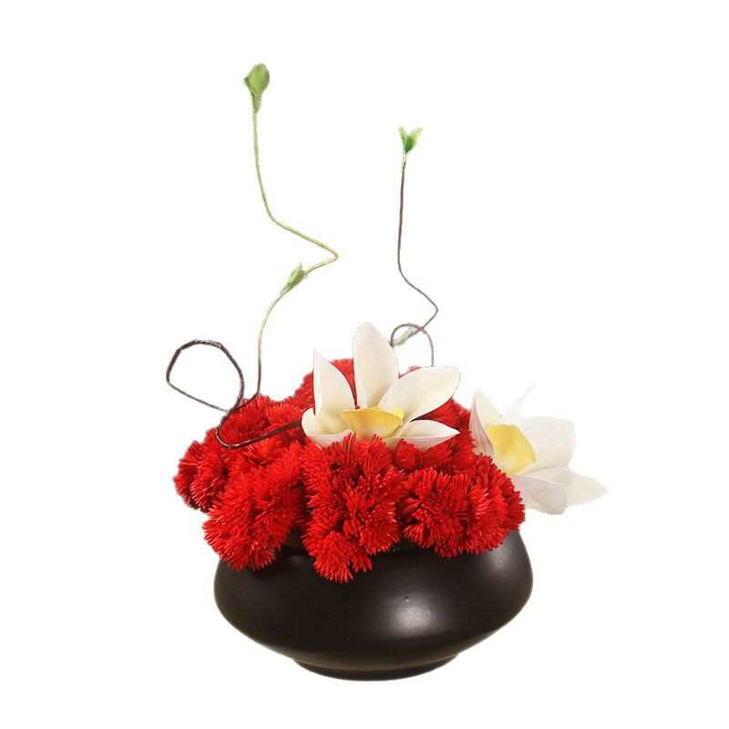 酒店中式转盘大圆餐桌中间摆花室内装饰花卉仿真花高档轻奢摆件