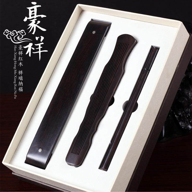 黑檀木古琴香具礼盒套装红木紫光檀七弦琴锦盒三件套香道用品送礼