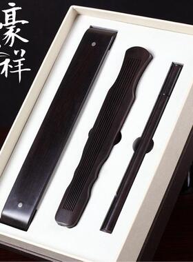 黑檀木古琴香具礼盒套装红木紫光檀七弦琴锦盒三件套香道用品送礼