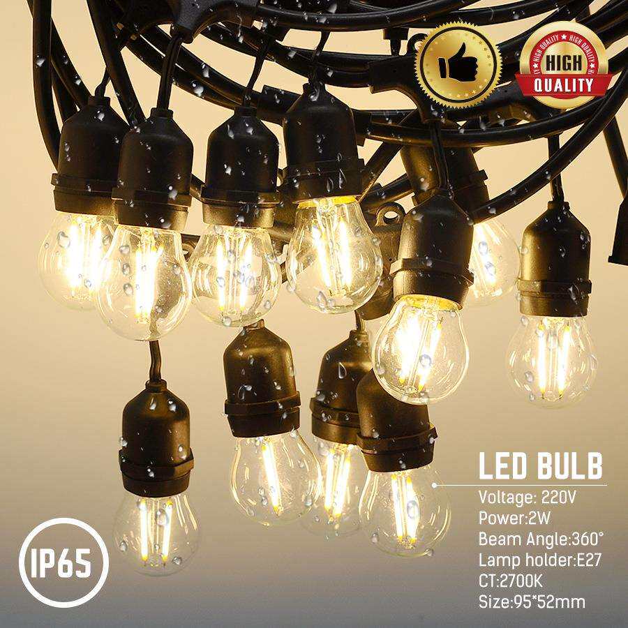 15M户外灯串 暖白光15*2W E27灯泡 美规户外庭院灯串装饰节日灯串