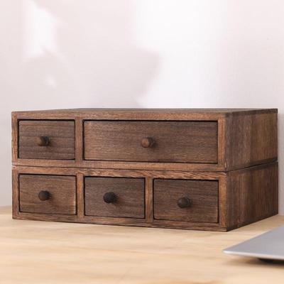 正品实木面桌收纳盒显器增高置首物架饰抽屉整理迷你学示生文具可