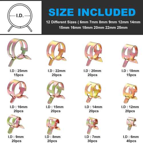 跨境 260PCS 盒装 12种尺寸 镀彩锌弹簧卡箍喉箍软管夹6-25mm