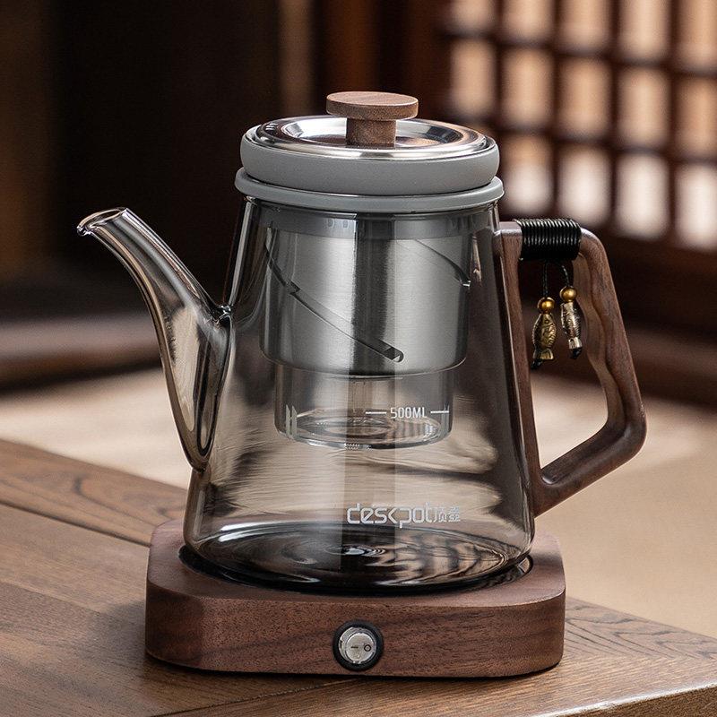 全玻璃内胆飘逸杯泡茶壶冲茶壶胡桃木办公室茶具茶水分离旋转升降