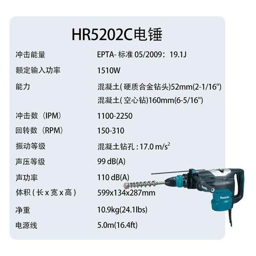 牧田 HR5202C/HR5212C 电锤 工业级 大功率