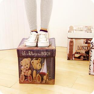 复古多功能可折叠收纳凳储物盒坐凳沙发试换鞋 凳子玩具带盖收纳箱