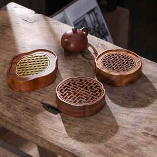胡桃木茶盘实木壶承干湿双用小型干泡台排水泡茶台圆形养壶垫托盘