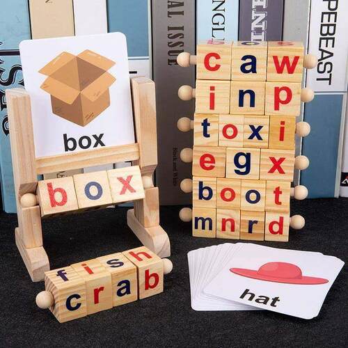 Wooden Reading Blocks Short Vowel Rods Spelling Games记忆架0