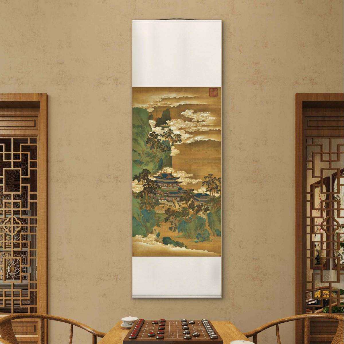 雅林文化 宋 赵伯驹《仙山楼阁图》艺术微喷宣纸复刻画客厅装饰画