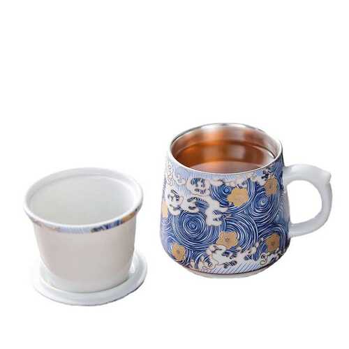 分离彩内胆茶水杯高档茶杯包银办公礼品珐琅杯家用水杯银星空梵高