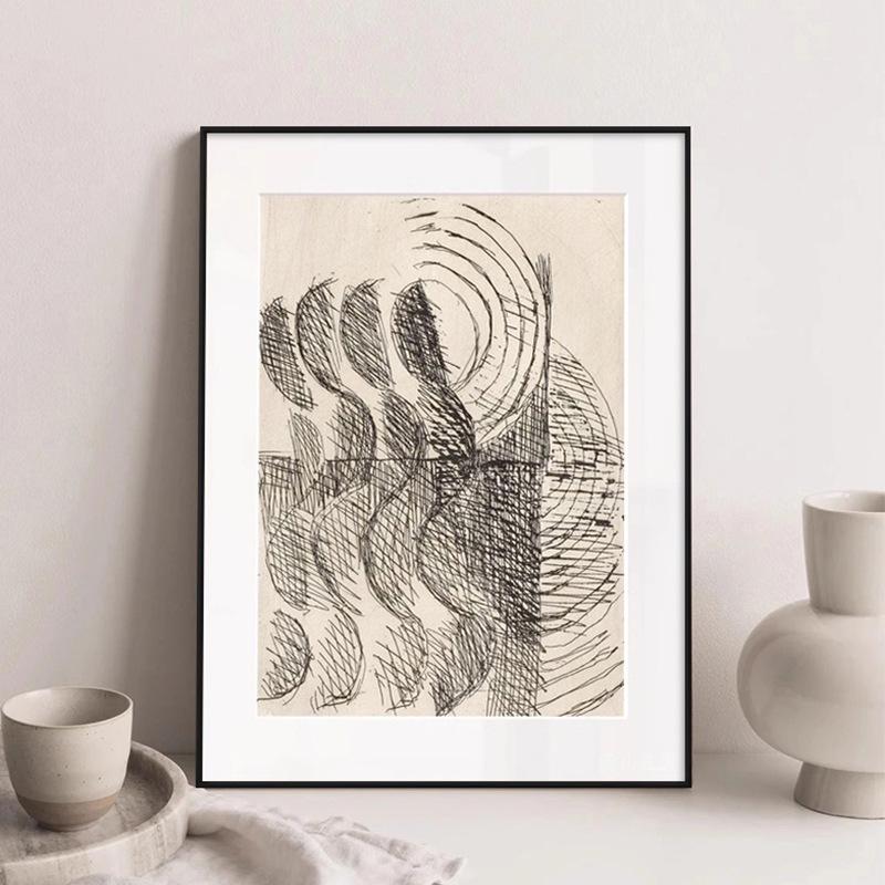 黑白抽象线条素描装饰画现代艺术北欧挂画小众酒店样板间艺术壁画图片