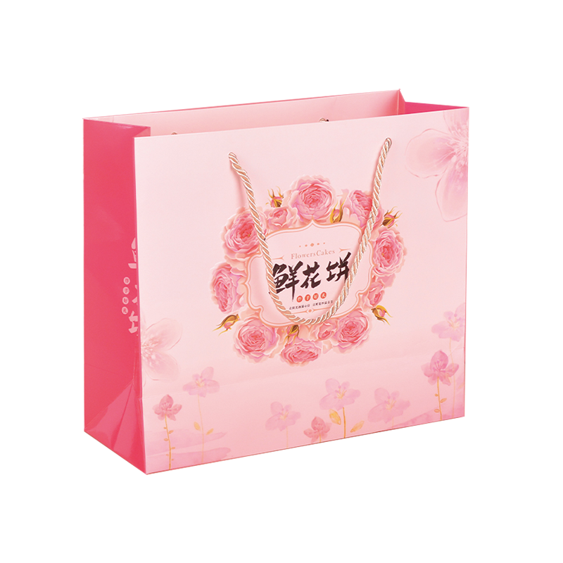 鲜花饼手提袋包装袋子礼盒烘焙食品精致纸盒蓝色粉色红色盒子玫瑰