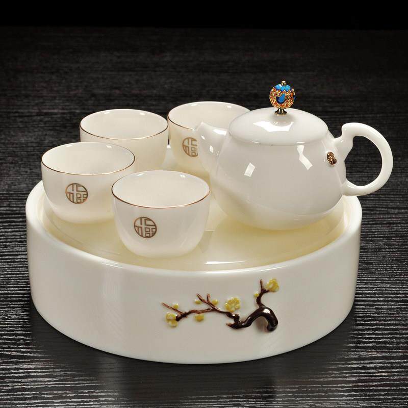 羊脂玉功夫茶具套组家用白瓷茶壶办公室会客盖碗茶杯唐月窑小茶盘