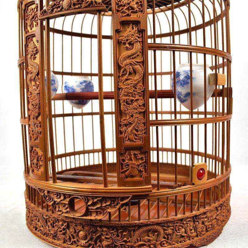 花花画眉鸟笼子竹制精品全套配件贵州手工雕刻老竹八哥生头鸟笼子