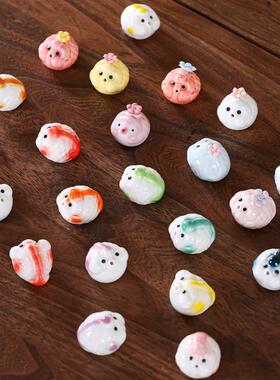 陶瓷捏花吐泡泡小金鱼粉色小清新文创彩色瓷器茶桌小摆件香插香道