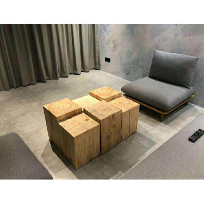 北欧实木木墩根雕沙发边几原木民宿角几方形简约木头底座复古木桩