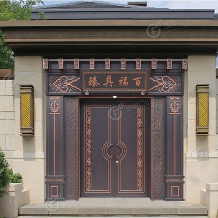 门锁智能自建房双开门雕铸入户门别墅户外庭院门精铝大门中式农村