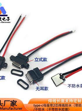 typec防水母座带线充电口2p母头带安装孔3A电动剃须刀焊线tpc尾插