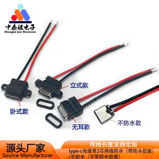 typec防水母座带线充电口2p母头带安装孔3A电动剃须刀焊线tpc尾插