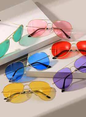时尚男女欧美跨境3026太阳镜彩色海洋片眼镜飞行员蛤蟆镜金属墨镜